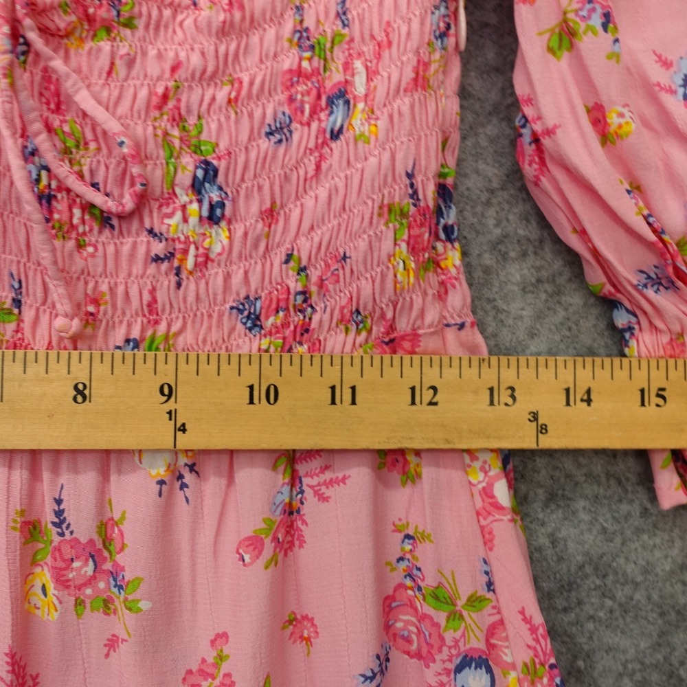 Pink Milkmaid Dress Women S Floral FAITHFULL THE BRAND Smocked Mini Cottage Boho - Picture 7 of 16